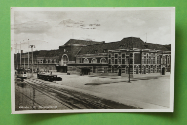 Ansichtskarte AK Münster 1931 Hauptbahnhof Bahnhof Straßenbahn Architektur Ortsansicht NRW